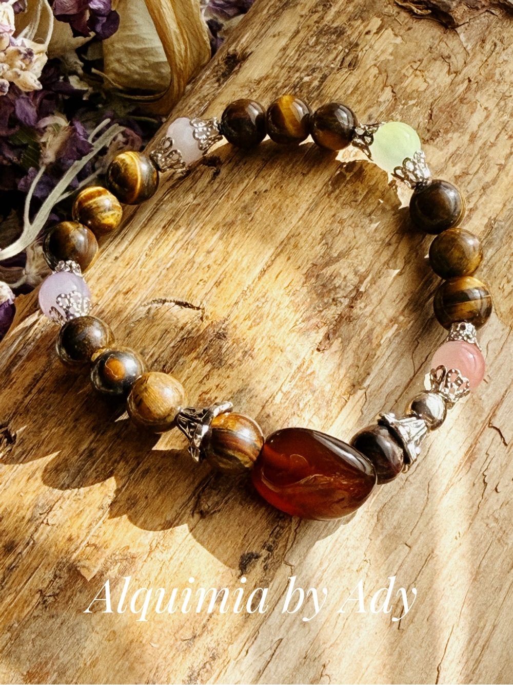 Alquimia Brown Tiger Eye & Amber Accent Multicolor Bead Bracelet